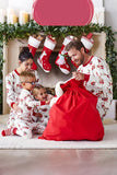 Conjuntos de pijamas de Navidad familiares con cuello redondo estampado en blanco