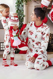 Conjuntos de pijamas de Navidad familiares con cuello redondo estampado en blanco