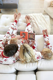 Conjuntos de pijamas de Navidad familiares con cuello redondo estampado en blanco