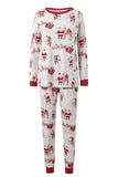 Conjuntos de pijamas de Navidad familiares con cuello redondo estampado en blanco