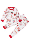 Conjuntos de pijamas de Navidad familiares con cuello redondo estampado en blanco