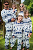 Pijamas familiares de manga larga estampados en azul marino blanco