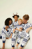 Pijamas familiares de manga larga estampados en azul marino blanco