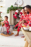 Pijamas familiares de manga larga con estampado navideño rojo