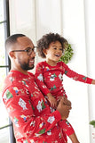 Pijamas familiares de manga larga con estampado navideño rojo