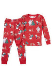 Pijamas familiares de manga larga con estampado navideño rojo
