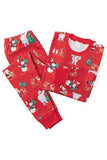 Pijamas familiares de manga larga con estampado navideño rojo