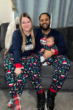 Pijamas familiares a juego estampados de manga larga azul marino