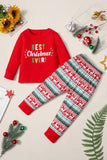 Pijamas familiares de manga larga con estampado navideño rojo a juego