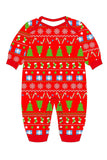 Pijamas de Navidad a juego con cuello redondo y cuello redondo impreso en rojo