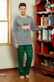Conjunto de pijamas a juego para la familia con estampado a cuadros gris verde