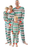 Pijamas de Navidad a juego con estampado de alce a rayas verdes y mangas largas