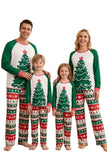 Juegos de pijama familiar de dos piezas con estampado de árbol de Navidad verde y cuello redondo