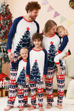 Juegos de pijama familiar de dos piezas con estampado de árbol de Navidad verde y cuello redondo