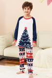 Juegos de pijama familiar de dos piezas con estampado de árbol de Navidad verde y cuello redondo