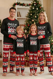Conjunto de pijama familiar de cuello redondo con patrón de muñeco de nieve negro rojo Fair Isle