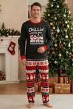 Conjunto de pijama familiar de cuello redondo con patrón de muñeco de nieve negro rojo Fair Isle