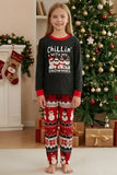 Conjunto de pijama familiar de cuello redondo con patrón de muñeco de nieve negro rojo Fair Isle