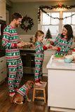 Conjuntos familiares de pijama con cuello redondo y manga larga con patrón Green Red Fair Isle