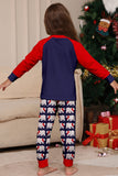 Pijama familiar azul marino de manga larga con escote redondo