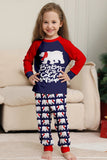 Pijama familiar azul marino de manga larga con escote redondo