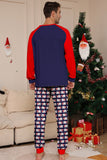 Pijama familiar azul marino de manga larga con escote redondo