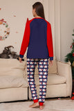 Pijama familiar azul marino de manga larga con escote redondo