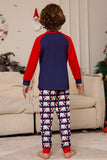 Pijama familiar azul marino de manga larga con escote redondo