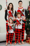 Conjunto de pijama familiar a juego para Navidad con estampado negro y rojo de manga larga