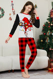 Conjunto de pijama familiar a juego para Navidad con estampado negro y rojo de manga larga