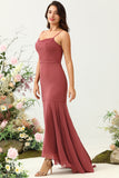 Rojo Tirantes de Espagueti Sirena Vestido Formal
