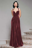 Vestido largo formal de terciopelo negro en línea A