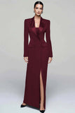 Vestido Blazer de Doble Botonadura con Solapa de Pico Negro para Mujer con Abertura