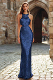 Vestido de fiesta de fiesta de sirena con recortes burdeos brillante