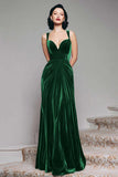 Vestido largo formal de terciopelo negro en línea A