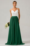 Vestido de dama de honor largo de gasa boho con espalda abierta de champán con encaje