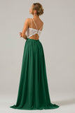 Vestido de dama de honor largo de gasa boho con espalda abierta de champán con encaje