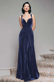 Vestido largo formal de terciopelo negro en línea A