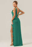 Vestido de dama de honor largo con escote en V profundo y cuello en V profundo con abertura de volantes