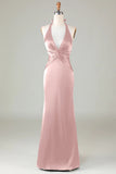 Mermaid Halter Vestido de dama de honor Azul Polvoriento