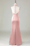 Mermaid Halter Vestido de dama de honor Azul Polvoriento