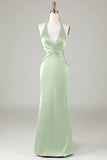 Mermaid Halter Vestido de dama de honor Azul Polvoriento