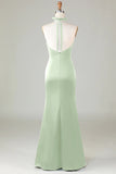 Mermaid Halter Vestido de dama de honor Azul Polvoriento