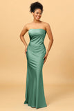 Vestido de dama de honor de sirena satén Eucalipto
