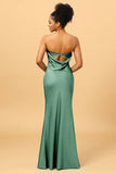 Vestido de dama de honor de sirena satén Eucalipto