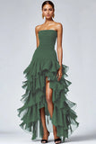 Vestido formal con volantes escalonados de tul sin tirantes negro