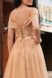 Vestido largo de baile de sirena con lentejuelas y hombro descubierto