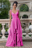 Vestido largo de dama de honor con tirantes de espagueti de línea Eucalipto A con volantes