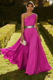 Vestido Maxi de Achiffon de Línea Oliva de un solo hombro