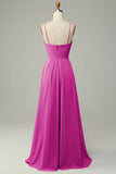Tirantes de Espagueti Vestido de Dama de Honor Sin Mangas Fucsia